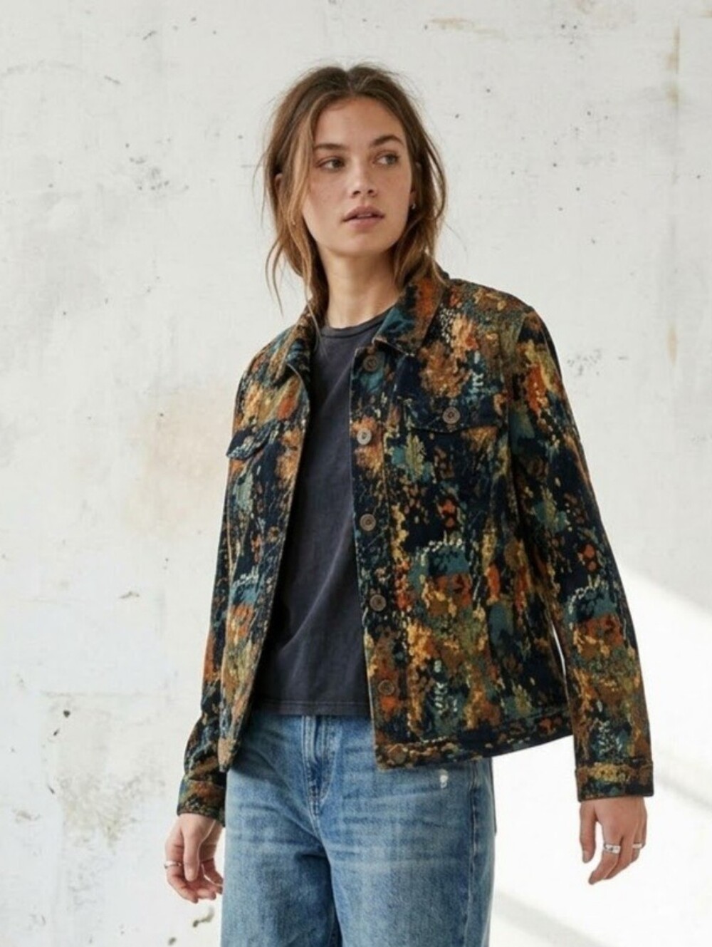 Christopher & Banks Jacket Black Green Grunge Abstract Goth Punk PL